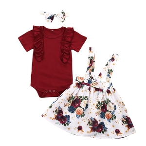 Ensemble Tenue Bébé Fille: Grenouillère à Volants, Body Côtelé et Pantalon Fleuri avec Bandeau - Product Image 4