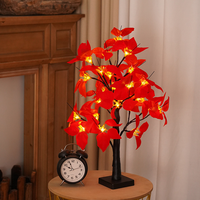 Lampu Motif Bunga Poinsettia Natal LED 24 Kepala untuk Dekorasi Rumah dan Acara Liburan