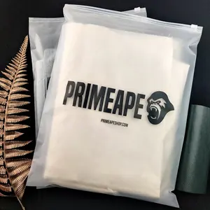 Camiseta con logotipo impreso personalizado, bolsa de plástico con cierre de cremallera, resellable, mate, esmerilado, con cremallera para embalaje de ropa