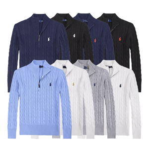 Pull-over en maille à col zippé pour homme, broderie de luxe en coton, style décontracté, personnalisé RL Ralphes, pulls en maille Laurenes pour hommes - Product Image 1