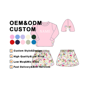 Tùy Chỉnh Cô Gái Quần Áo Bộ Dài Tay Áo Áo Sơ Mi Skort Quần Short Bow Đính Cô Gái Boutique Quần Áo Bộ Cho Mùa Thu - Product Image 5