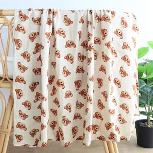 100% coton mousseline 2 couches armure couverture Ultra doux respirant lumière Beige <span class=keywords><strong>marron</strong></span> ours en peluche imprimé bébé poussette couverture - Product Image 3