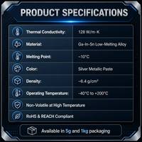 Pads de refroidissement pour ordinateur portable, pâte thermique conductrice en métal liquide pour CPU GPU Ultra 128W/ 1g 5g