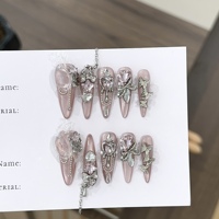 Ongles press-on de luxe faits main avec strass, noir et nude, faux ongles, ongles artificiels, pointes d'ongles