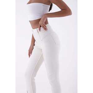 Jeans droits blancs Xlove avec fente avant, pantalon en denim pour femmes - Product Image 3
