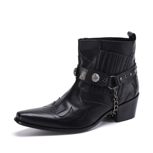<span class=keywords><strong>Botas</strong></span> de Cuero de Media Caña Estilo Punk para <span class=keywords><strong>Hombre</strong></span> con Cierre de <span class=keywords><strong>Cremallera</strong></span> Lateral y Suela de Goma para Otoño/Invierno - Product Image 2
