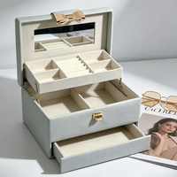 Boîte de rangement à bijoux élégante à plusieurs tiroirs avec miroir intégré, organisateur multifonctionnel rectangulaire