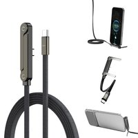 Câble de charge invisible 2-en-1 avec connecteur Type C à angle droit, transfert de données, support réglable, câble de charge rapide 240W