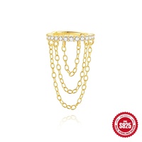 Getta S925 Boucles d'oreilles pour femmes en argent sterling Chaîne d'agate mousse naturelle Tassel Clicker avec plaqué or Bijoux de piercing pour manchette d'oreille