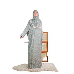 Robe Abaya de prière fantaisie R-288 en dentelle, style islamique ample, grande taille, manches longues, imprimé par transfert thermique, pour femmes, en polyester - Product Image 1