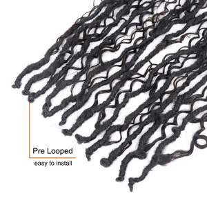 Pre-looped Crochet Boho Faux Locs con cabello humano Rizado extremos Boho Hair Braids Goddess Dreadlocks Hair para mujeres negras 24 hebras - Product Image 3