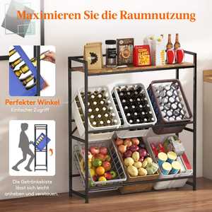 Best-selling Kitchen Adjustable Foot Metal Three Layer Modern Design Beverage <strong>Crate</strong> Shelf Fruit Storage Rack - Product Image 3