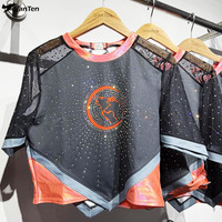 Ensemble d'uniformes de cheerleading personnalisés pour filles/femmes avec strass, col halter, 2 pièces, haut court et jupe scintillants, costume de danse pour spectacle