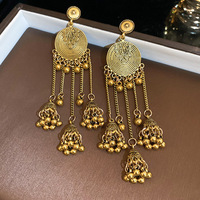 Boucles d'oreilles personnalisées en alliage, style ethnique rétro vieilli, en forme de cloche, avec pampilles, motif carillon, aiguille en argent, type ear climber