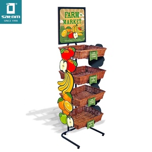 Satom dây kim loại truy cập bảng kệ đồ nội thất Trái Cây Rau Rack hiển thị với Vòng hoặc giỏ tre vuông - Product Image 1