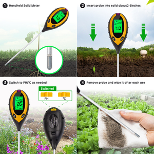 Testeur de sol numérique, humidimètre, thermomètre, instrument d'analyse du sol, mesureur d'acidité et d'alcalinité, 4 en 1, mesureur de pH du sol pour plantes et cultures - Product Image 5