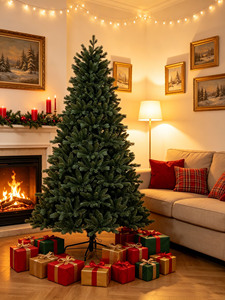 L'arbre de Noël en PVC imitation pin est équipé de lumières et possède une conception pliable. Il convient à une utilisation en intérieur et en extérieur. - Product Image 4