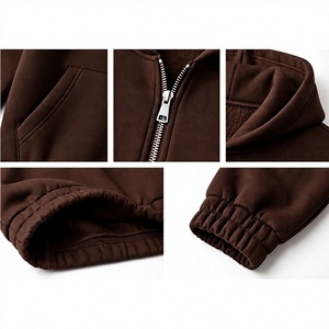 Conjunto Deportivo Unisex Marrón de Peso Medio, Antiencogimiento, de Invierno, con Cremallera y Capucha, Ajuste Holgado, Dos Piezas, Sudadera y Pantalones, Atuendo Casual - Product Image 3
