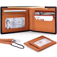 Portefeuille court pour homme en cuir véritable avec logo en relief, blocage RFID, porte-cartes et cordon tour de cou