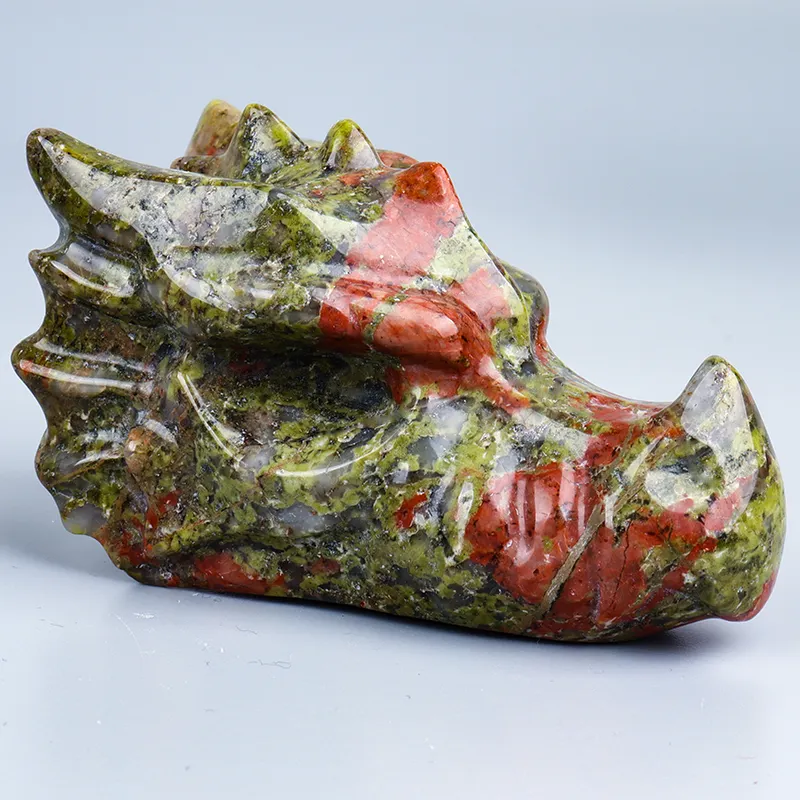 天然石手作りクラフトヒーリングレイキアクセサリー3インチドラゴンヘッド像チャクラ風水頭蓋骨置物家の装飾
