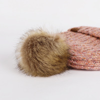 Bonnet en laine jacquard tricoté pour femme, de haute qualité, avec pompon en fausse fourrure, épais et chaud, idéal pour l'hiver - Vente en gros