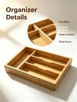 Plateau de rangement en bois rectangulaire à 4 compartiments avec rebord surélevé pour stylos et outils