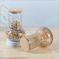 Fournisseur d'usine - Contenant de stockage pour grains de café - Pot en verre ambré avec couvercle en bambou - Pot de stockage en verre de haute qualité pour la cuisine