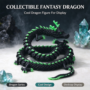 Figurine de dragon noir et vert imprimée en 3D, articulée, animal fantastique, qui brille dans le noir, décoration d'intérieur, ornement de bureau - Product Image 3