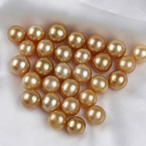 Cuentas de perlas doradas redondas de agua salada, naturales y reales, 12-13mm - Product Image 1