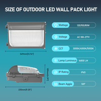 Lampe murale LED 100W 80W 60W en polycarbonate, température de couleur 3000K-6000K, cellule photoélectrique crépuscule-aube, construction en aluminium, certifiée FCC