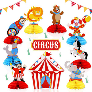 Nicro 9 pièces Animaux Fiesta Carnaval <span class=keywords><strong>Cirque</strong></span> Fête Décorations de table 3D Centres de table en nid d'abeille - Product Image 1