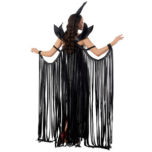<span class=keywords><strong>Disfraz</strong></span> de Maléfica para <span class=keywords><strong>Mujer</strong></span>, Traje de Cuero Negro con Capa de Borlas y Diadema con Cuernos - Product Image 2