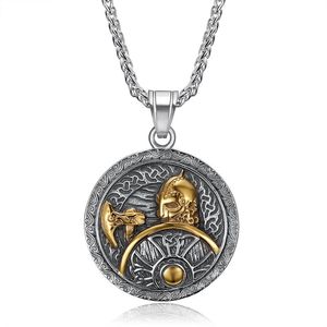 <b>Viking</b> Warrior <b>Axe</b> And Shield Pendant Men's Stainless Steel Necklace Round Geometric Design Gift Jewelry - Product Image 1