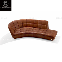 Canapé d'angle en cuir véritable de grain supérieur de meubles de salon italiens de luxe ronds en forme de L pour des hôtels de centres commerciaux