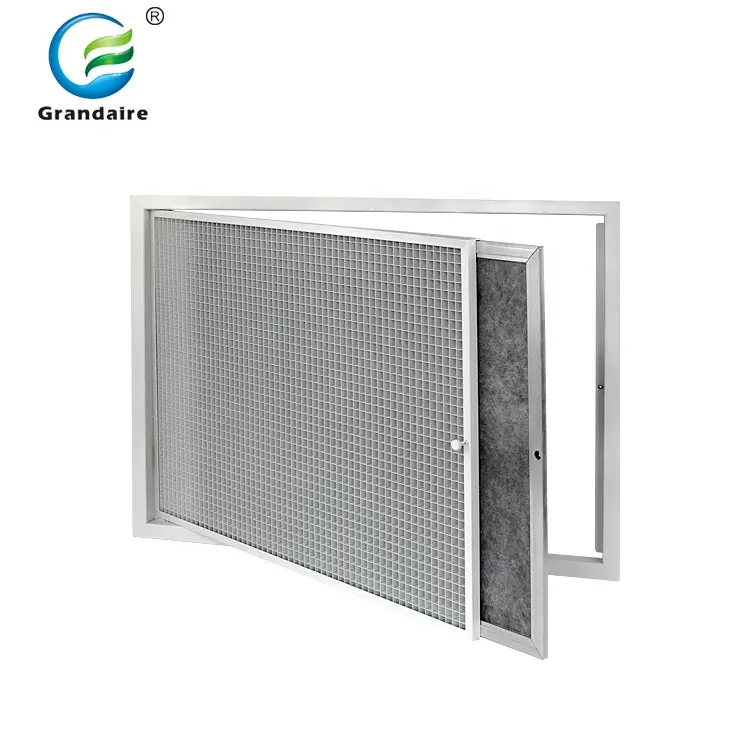 HVAC-rejilla de aire de retorno de techo de aluminio, filtro de nailon y poliéster con bisagras, rejilla de ventilación con núcleo extraíble