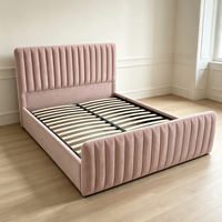 Retro Creme Luxus Rosa Samt Schlafzimmerbett für Apartment, Villa und Hotel Gepolstertes Bett