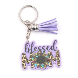 Customized KHS201KH1112 Keychain Glitter Sunflower Acrylic with UV Printing Stainless Steel for MOM Mother's Day Gift