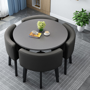 Ensemble <span class=keywords><strong>de</strong></span> table à manger durable <span class=keywords><strong>4</strong></span> places, ensemble <span class=keywords><strong>de</strong></span> salle à manger 5 pièces avec table et <span class=keywords><strong>chaises</strong></span> combinées, forme ronde en bois grainé - Product Image 3