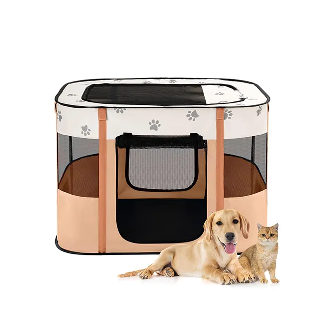 Portable Dog Cat Playpen Pop Up Pet Play Pen Travel Crate Floor Mesh Door Top Indoor Outdoor dog kennels large outdoor