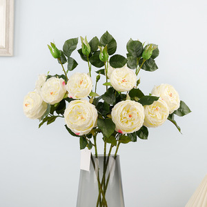 Rosas Artificiales Austin, Flores de Seda Plástica, Alta Simulación, Decoración de Bodas, Ramo de 3 Cabezas - Product Image 3