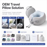 Oreiller ergonomique en U unisexe pour le cou, protection avancée, mousse à mémoire de forme haute densité, housse en soie glacée pour les voyages en avion/le bureau - Personnalisable