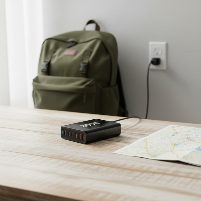 200W GaN Portable Quick Charger Multi Port Laptop Adapter Travel Electric Adapter