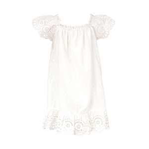 Robes de demoiselles d'honneur blanches en coton à dentelle anglaise, épaules dénudées, manches bouffantes à volants, coupe trapèze, style paysanne, pour petites filles, style bohème - Product Image 3