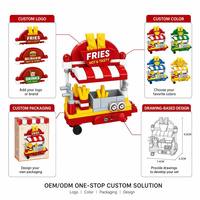 Set de Bloques de Construcción de Carrito de Comida con Papas Fritas Rojas Personalizadas, Juguetes para Niños, Mini Puesto de Comida Callejera, Modelo de Ensamblaje DIY para Exhibición y Juego