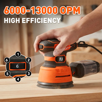 Lijadora Orbital de 125 mm, 350 W, 230 V, Enchufe Europeo, Velocidad Variable de 6000-13000 OPM, con Caja Recolectora de Polvo para Madera, Metal y Automóviles