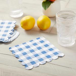 Serviettes en papier 2 plis imprimées à carreaux bleus, 6,5 x 6,5 pouces, lot de 50, style sac, pour fournitures de fête estivale, directement de l'usine - Product Image 3