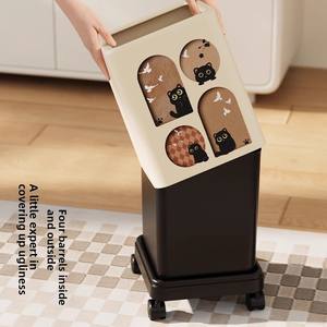 Cubo de basura con ruedas para el hogar, estilo chino antiguo, gran capacidad, diseño moderno y lindo, cubo sanitario con dibujos animados. - Product Image 2