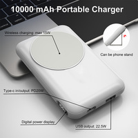 Vente en gros de batteries externes sans fil magnétiques 10000 mAh, chargeur sans fil 15 W, charge filaire 22,5 W type C, batterie externe avec support de téléphone