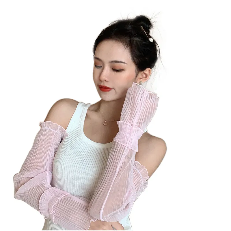 Summer Sunscreen Sleeve Women Long Sun UV Protection Ice Silk Arm Sleeve Trendy Lace Outdoor Fishing Driving Hand Cover Female