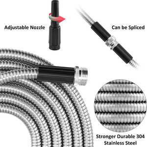 خرطوم حديقة من الفولاذ المقاوم للصدأ 304 بطول 9 أقدام و15 قدم و200 قدم، خرطوم مياه عالي الجودة للحدائق، طقم خرطوم حديقة معدني - Product Image 6